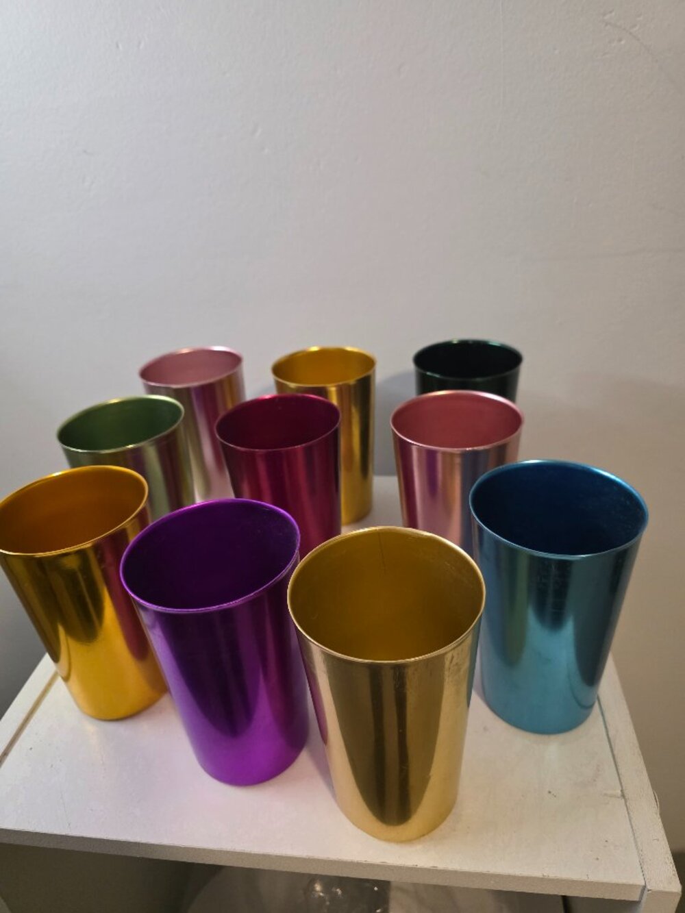 Bascal Italy Lot of Ten Colorful Metal Cups 4.5"